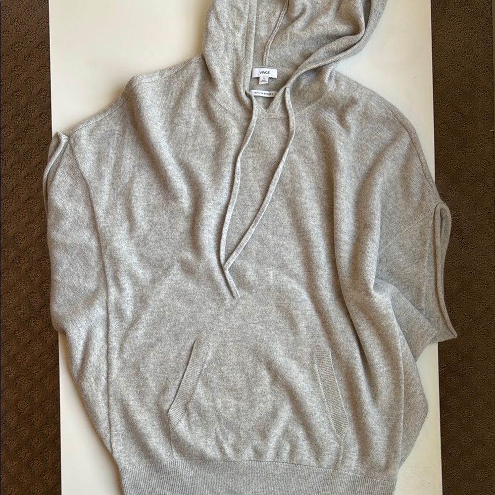 Vince Gray Cashmere Sleeveless Hoodie Sweatshirt
